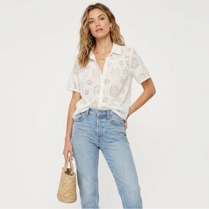 Michael Stars White Eyelet Lace Button Down Shirt Top Large